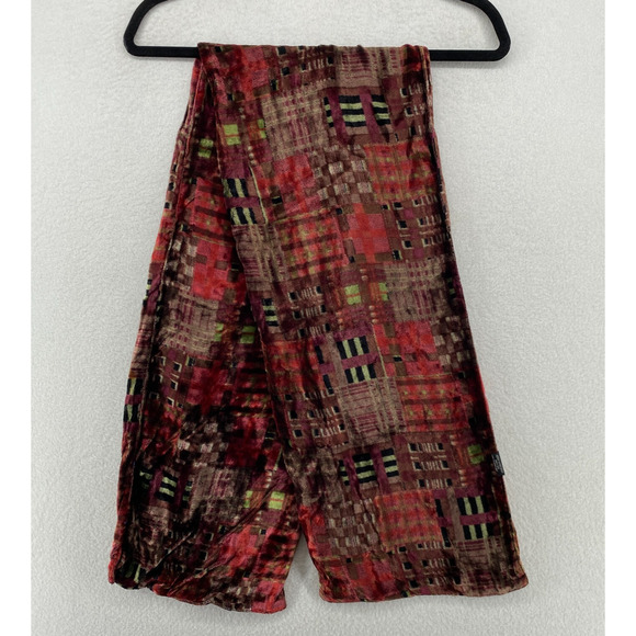 IDEA PLUS Scarf Womens Fleece Geometric Wrap Rectangle Velvet Maroon 10 x 54 in - Picture 3 of 10